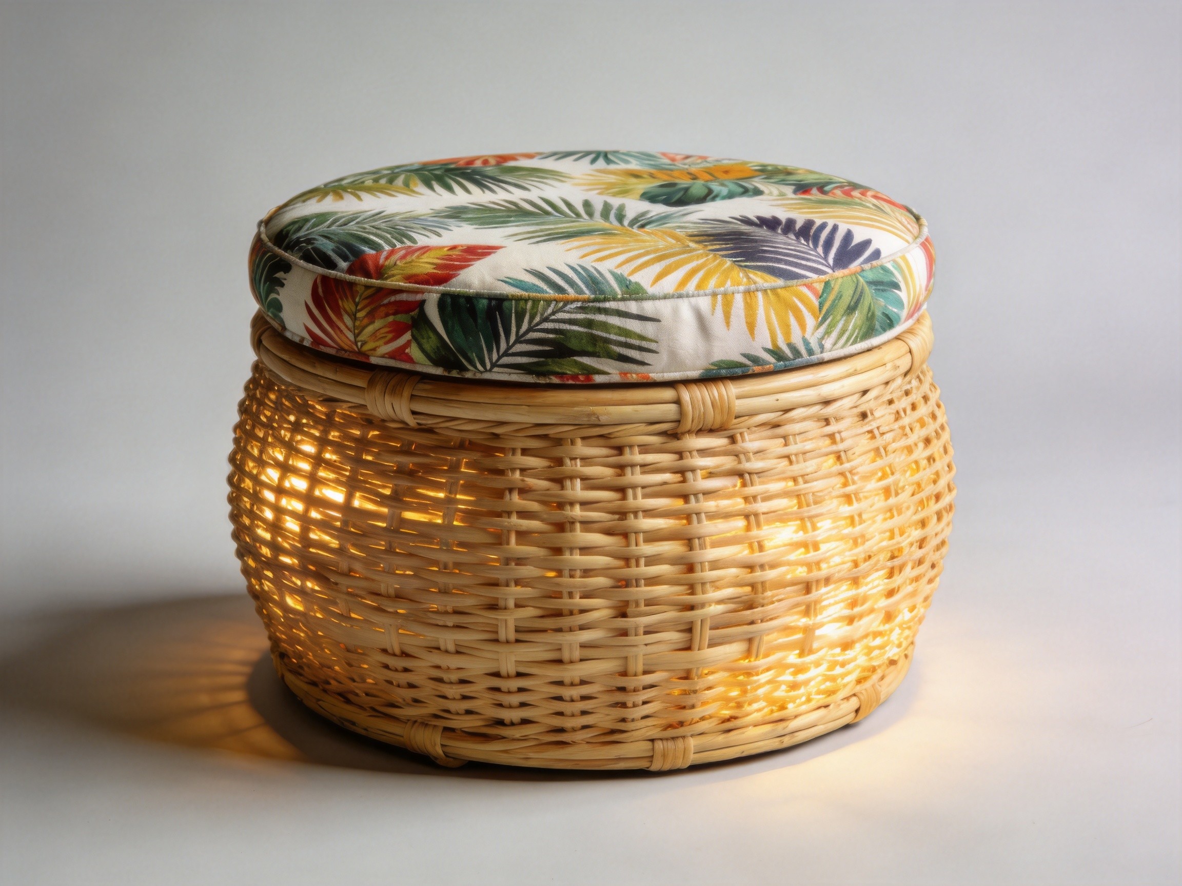 Round Woven Rattan Storage Ottoman
